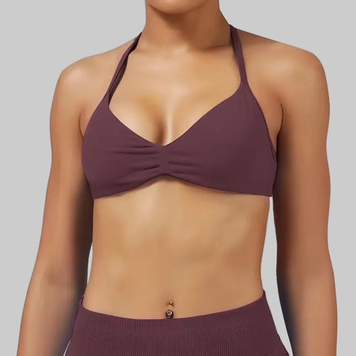 Impacts Strappy Bra Gym Top Women High Support Thin Strap Halter Sports Seamless Bra Scrunch Push-Up Workout Yoga Tanks